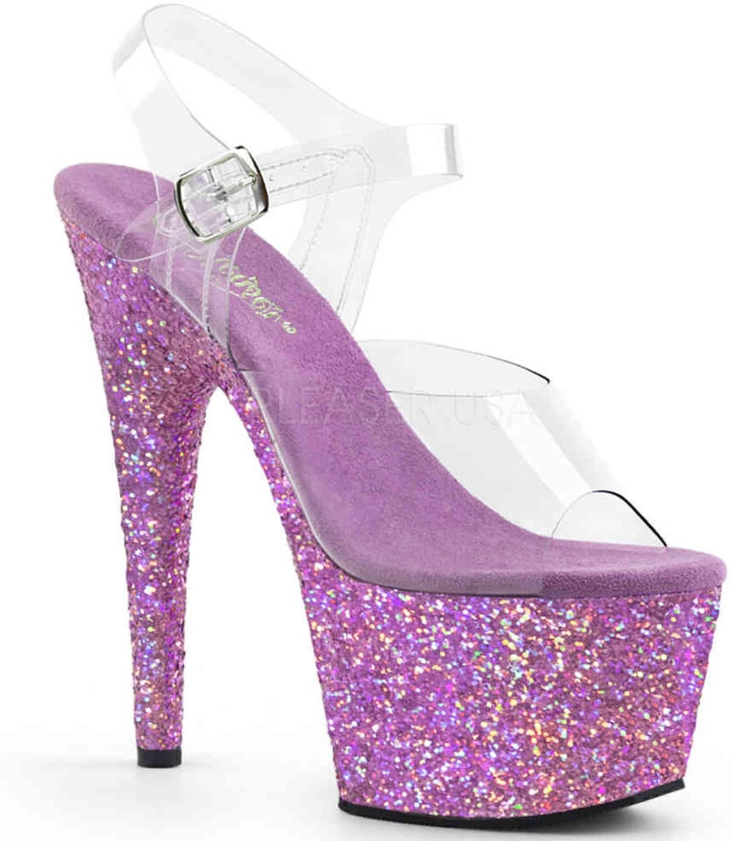 EU 37 = US 7 | ADORE-708LG | 7 Heel, 2 3/4 PF Ankle Strap Sandal W/ Glitter Bottom